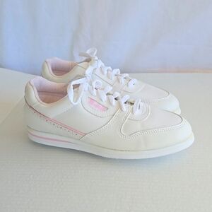 Womens Etonic White & Pink Leather Golf Shoes Spiked Soles Size 8 1/2